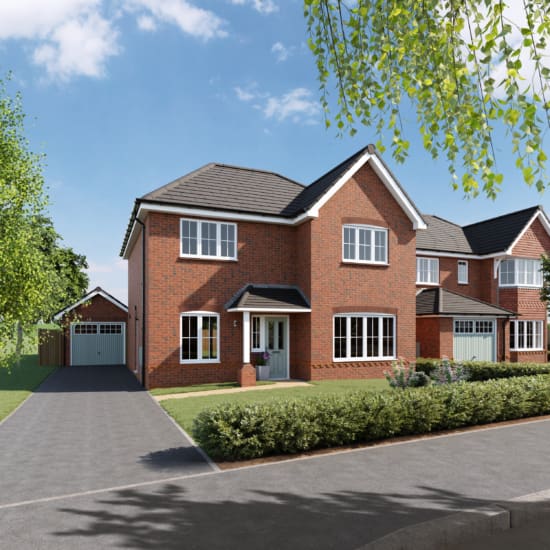 CGI external view of a detached 4 bedroom new build home, The Oakmere